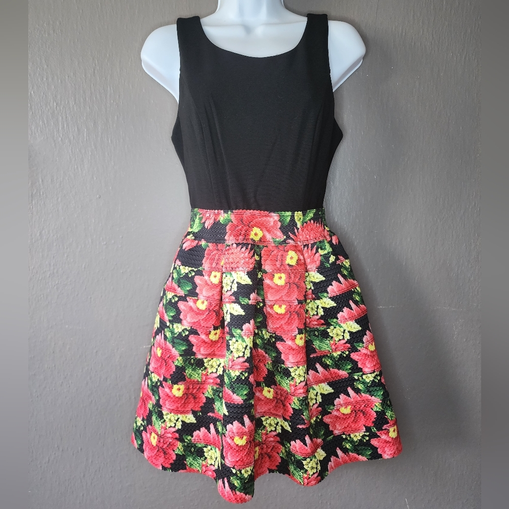 Lily Star Dress Black and Floral Skater
